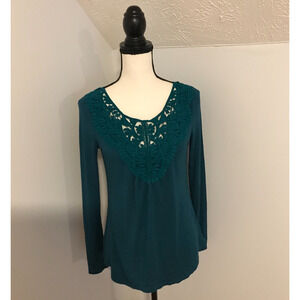 Anthropologie Meadow Rue Bobbinlace Teal Long-Sleeve Tee - Extra Small